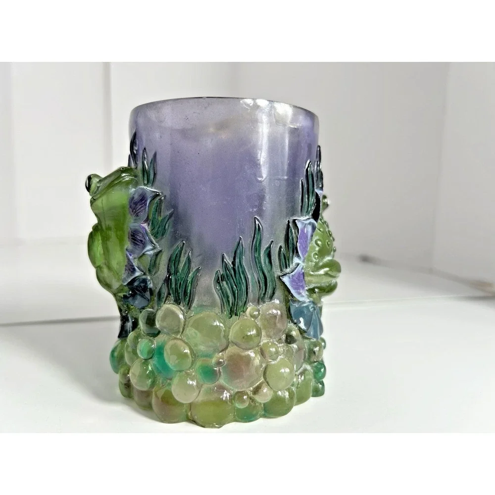 Vintage Lucite 60s 70s‎ Purple Green Frog Decor Bathroom Vanity Set 3 pc RARE